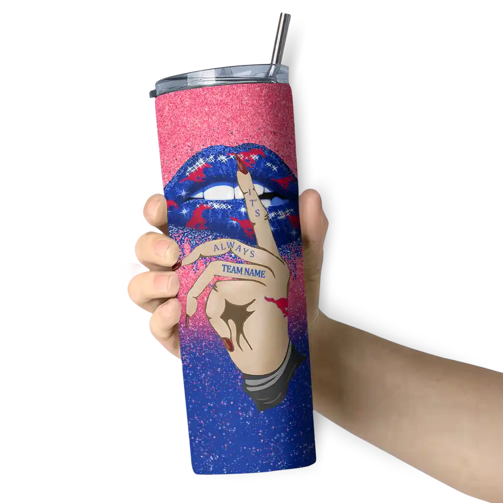 personalized-smu-mustangs-sparkle-lips-blue-skinny-tumbler-premium-grade.webp