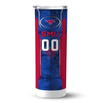 Personalized SMU Mustangs Stacked Diamond Blue Skinny Tumbler
