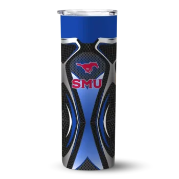 Personalized SMU Mustangs Superman Emblem Blue Black Skinny Tumbler