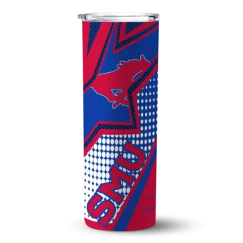 Personalized SMU Mustangs Web Stripes Blue White Skinny Tumbler