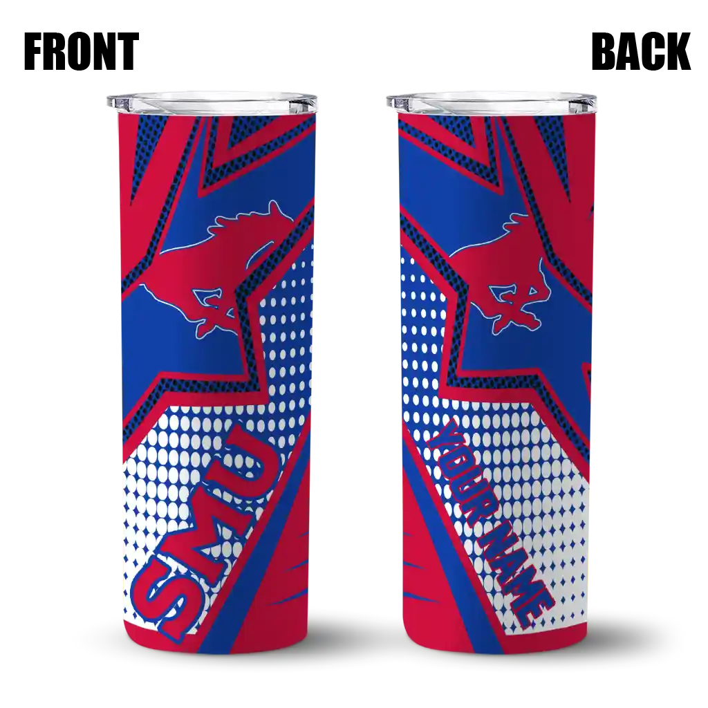 personalized-smu-mustangs-web-stripes-blue-white-skinny-tumbler-fashion-forward.webp