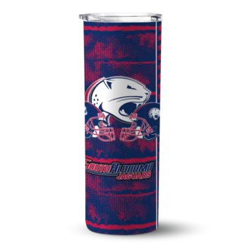 Personalized South Alabama Jaguars Chevron Patch Blue Skinny Tumbler