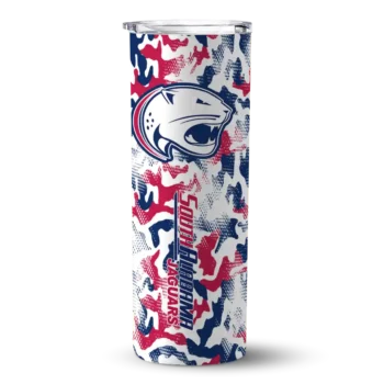 Personalized South Alabama Jaguars Claw Marks Blue White Skinny Tumbler
