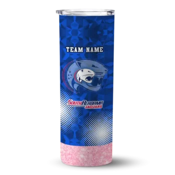 Personalized South Alabama Jaguars Starburst Tiles Blue Skinny Tumbler