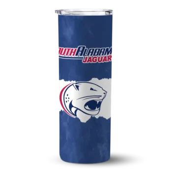 Personalized South Alabama Jaguars Torn Band Blue White Skinny Tumbler