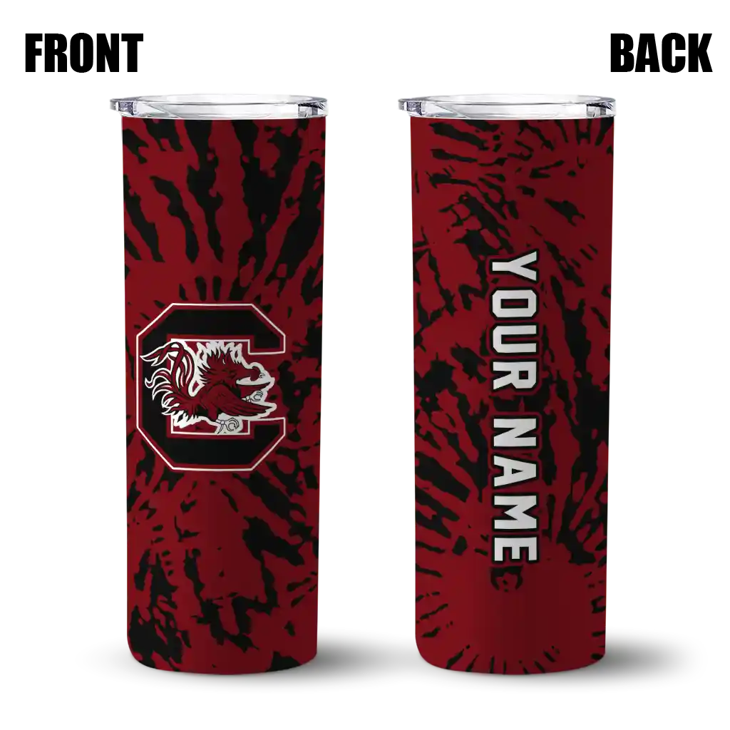 personalized-south-carolina-gamecocks-metallic-grid-garnet-skinny-tumbler-fashion-forward.webp