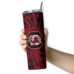 personalized-south-carolina-gamecocks-metallic-grid-garnet-skinny-tumbler-best-selling.webp