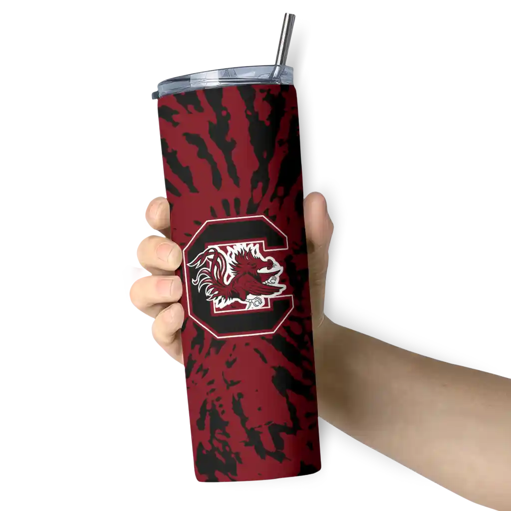 personalized-south-carolina-gamecocks-metallic-grid-garnet-skinny-tumbler-premium-grade.webp