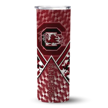 Personalized South Carolina Gamecocks Monogram Burst Garnet White Skinny Tumbler