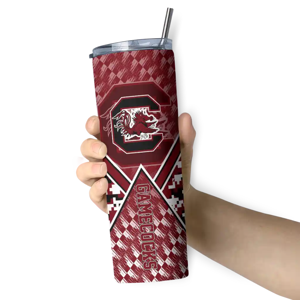 personalized-south-carolina-gamecocks-monogram-burst-garnet-white-skinny-tumbler-premium-grade.webp