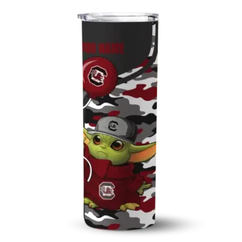 Personalized South Carolina Gamecocks Yoda Camo Garnet Black Skinny Tumbler