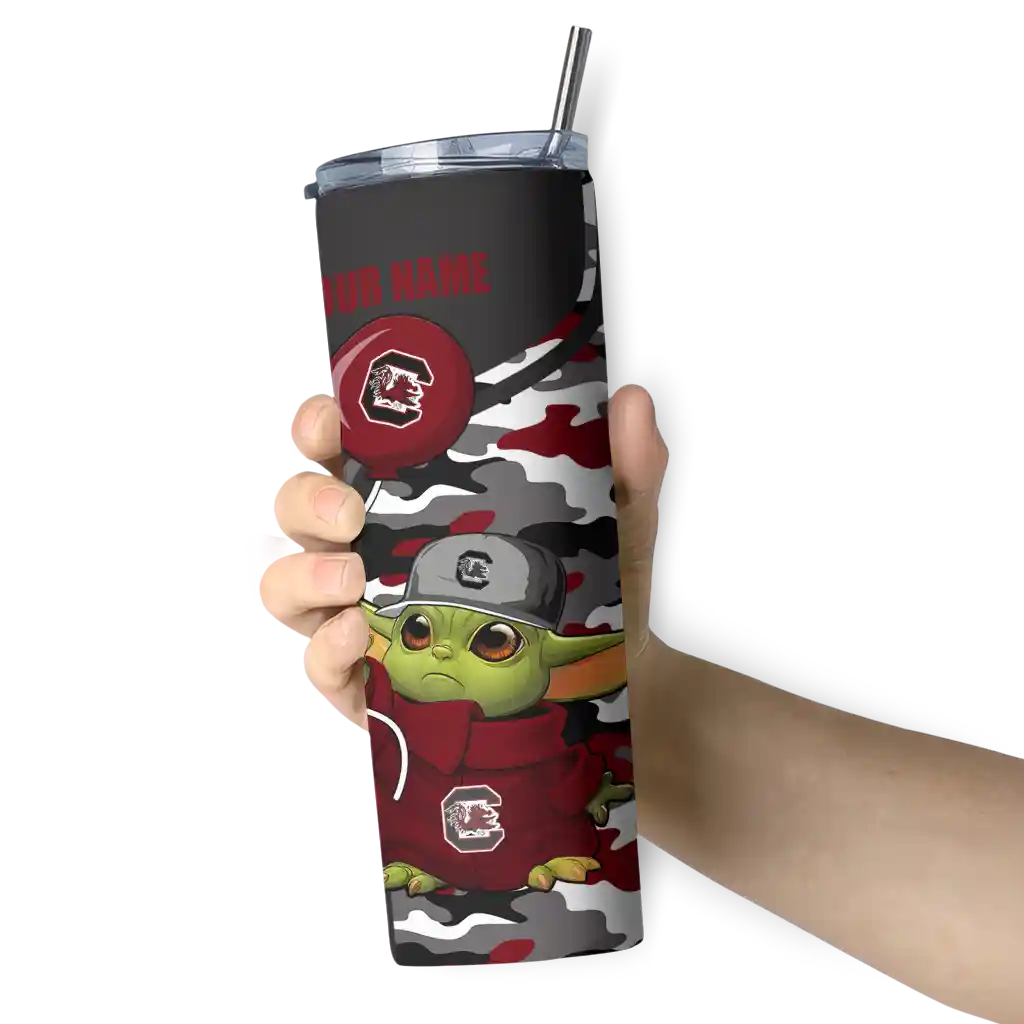personalized-south-carolina-gamecocks-yoda-camo-garnet-black-skinny-tumbler-premium-grade.webp