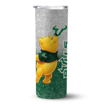 Personalized South Florida Bulls Winnie the Pooh Green Gray Skinny Tumbler