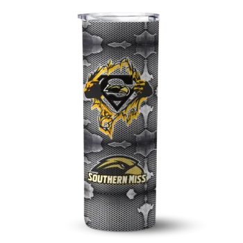 Personalized Southern Miss Golden Eagles Chevron V Black Gray Skinny Tumbler