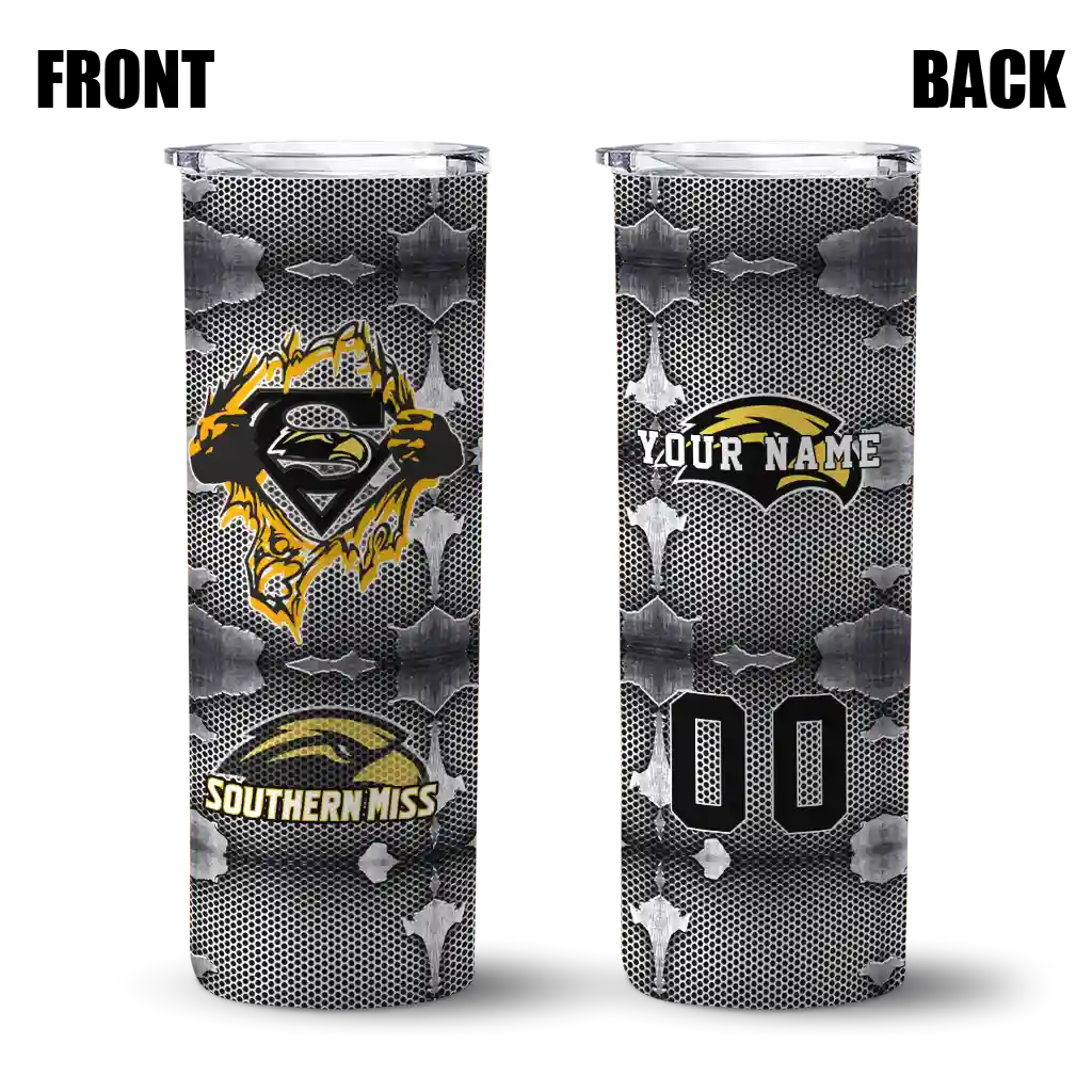 personalized-southern-miss-golden-eagles-chevron-v-black-gray-skinny-tumbler-fashion-forward.webp