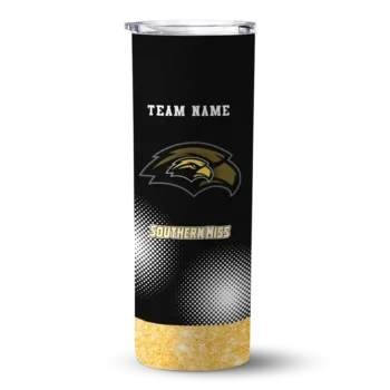 Personalized Southern Miss Golden Eagles Starburst Tiles Black Skinny Tumbler