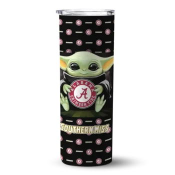 Personalized Southern Miss Golden Eagles Yoda Cozy Black Skinny Tumbler