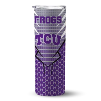 Personalized TCU Horned Frogs Chevron Stripes Purple Skinny Tumbler
