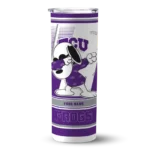 personalized-tcu-horned-frogs-snoopy-dog-purple-white-skinny-tumbler-best-selling-1.webp
