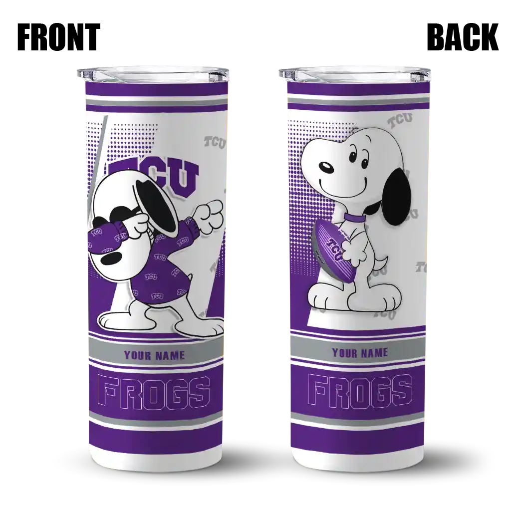 personalized-tcu-horned-frogs-snoopy-dog-purple-white-skinny-tumbler-fashion-forward.webp
