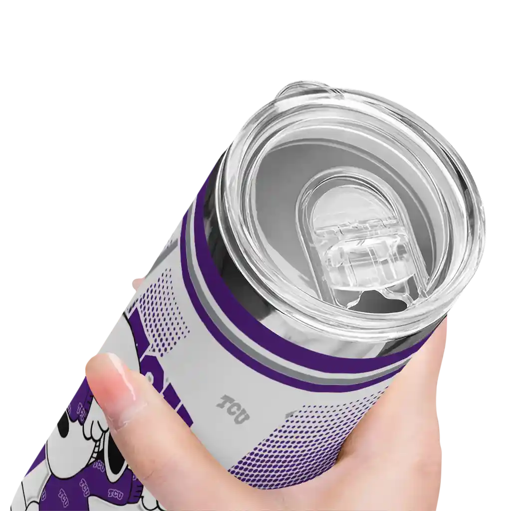 personalized-tcu-horned-frogs-snoopy-dog-purple-white-skinny-tumbler-high-quality.webp