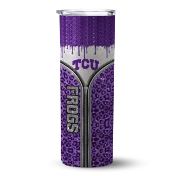 Personalized TCU Horned Frogs Sparkle Drip Purple Skinny Tumbler
