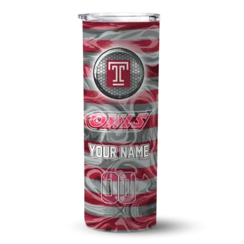 Personalized Temple Owls Patterned Waves Red Skinny Tumbler