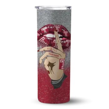Personalized Temple Owls Sparkle Lips Red Skinny Tumbler