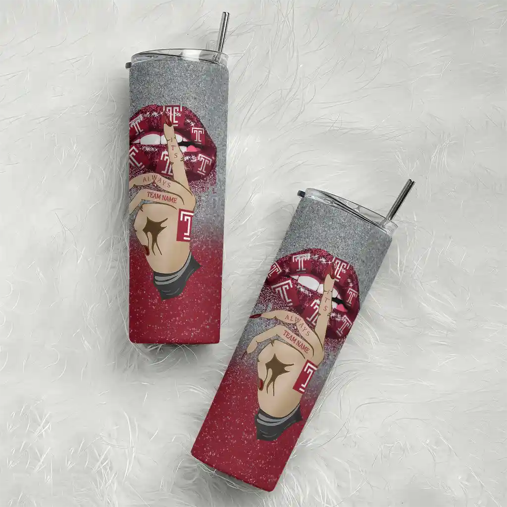 personalized-temple-owls-sparkle-lips-red-skinny-tumbler-top-rated-1.webp