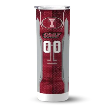 Personalized Temple Owls Stacked Diamond Red Skinny Tumbler