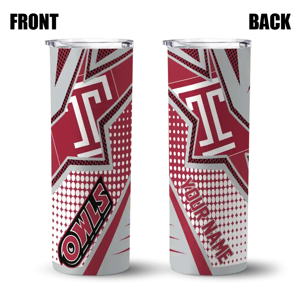 personalized-temple-owls-web-stripes-red-white-skinny-tumbler-fashion-forward.webp