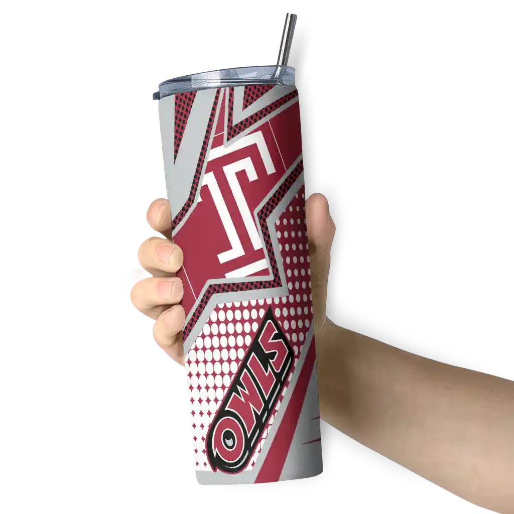 personalized-temple-owls-web-stripes-red-white-skinny-tumbler-premium-grade.webp