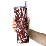 personalized-texas-am-aggies-metallic-grid-maroon-skinny-tumbler-best-selling.webp