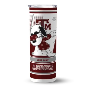 Personalized Texas A&M Aggies Snoopy Dog Maroon White Skinny Tumbler