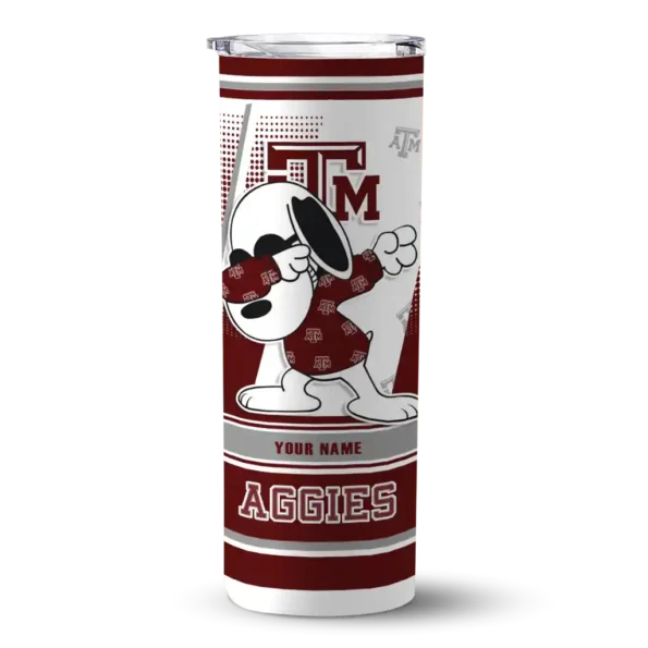 personalized texas am aggies snoopy dog maroon white skinny tumbler best selling