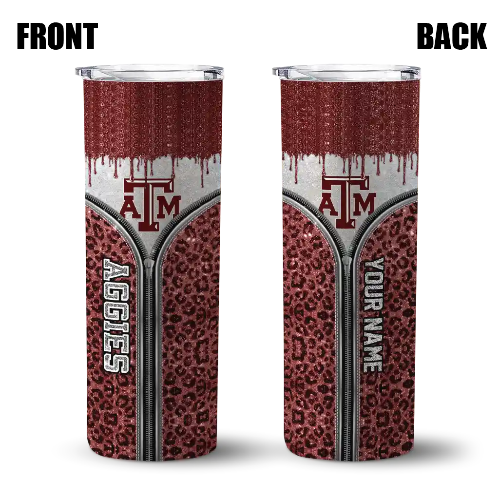 personalized-texas-am-aggies-sparkle-drip-maroon-skinny-tumbler-fashion-forward.webp