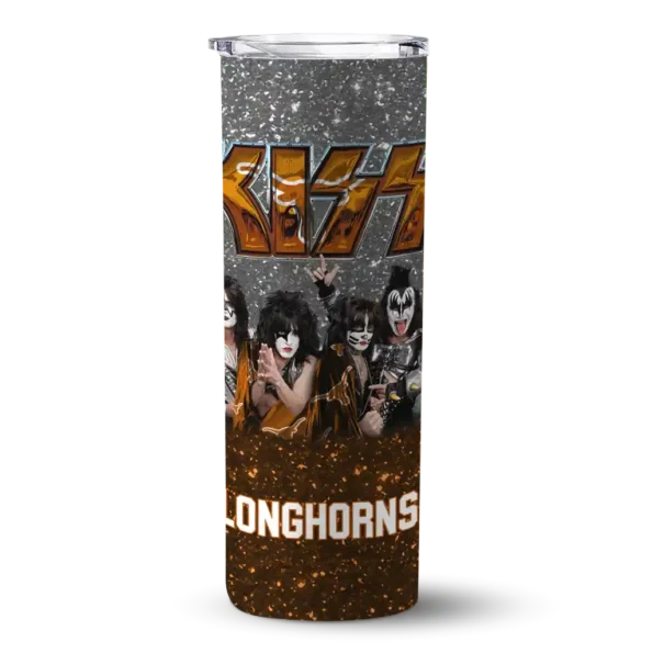 personalized texas longhorns kiss band white skinny tumbler best selling