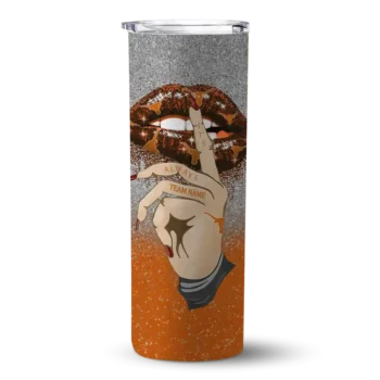 Personalized Texas Longhorns Sparkle Lips Orange Skinny Tumbler