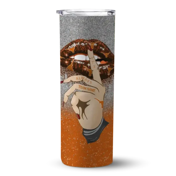 personalized texas longhorns sparkle lips orange skinny tumbler best selling