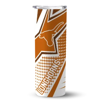 Personalized Texas Longhorns Web Stripes Orange White Skinny Tumbler