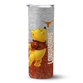 Personalized Texas Longhorns Winnie the Pooh Orange Gray Skinny Tumbler