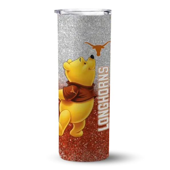 personalized texas longhorns winnie the pooh orange gray skinny tumbler best selling