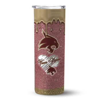 Personalized Texas State Bobcats Pixel Fade Maroon Skinny Tumbler