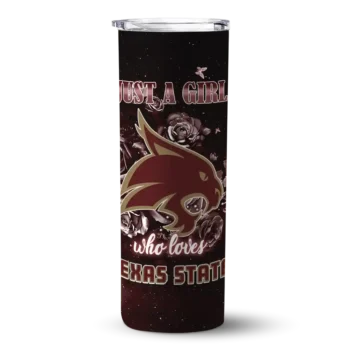 Personalized Texas State Bobcats Rose Romance Maroon Black Skinny Tumbler