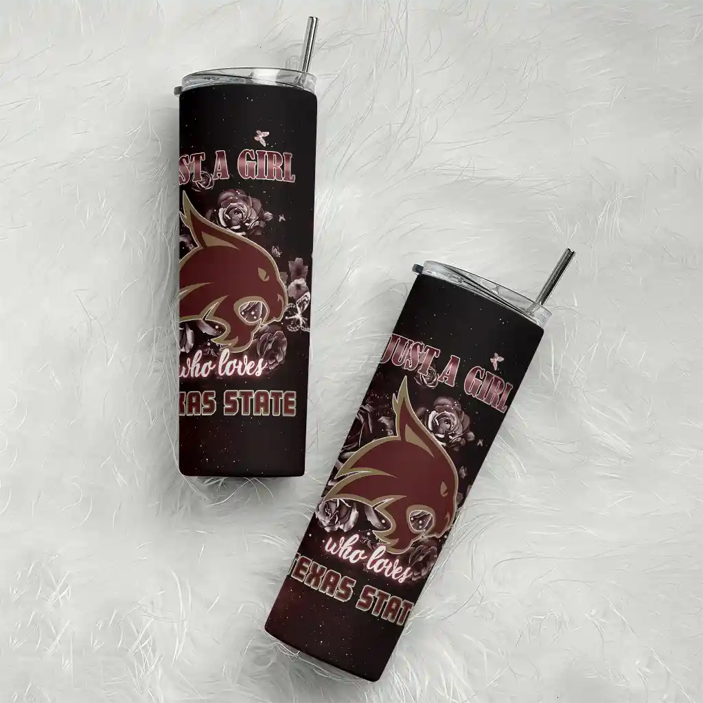personalized-texas-state-bobcats-rose-romance-maroon-black-skinny-tumbler-top-rated.webp