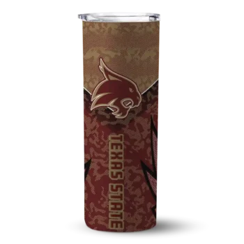Personalized Texas State Bobcats Spiral Burst Print Maroon Skinny Tumbler