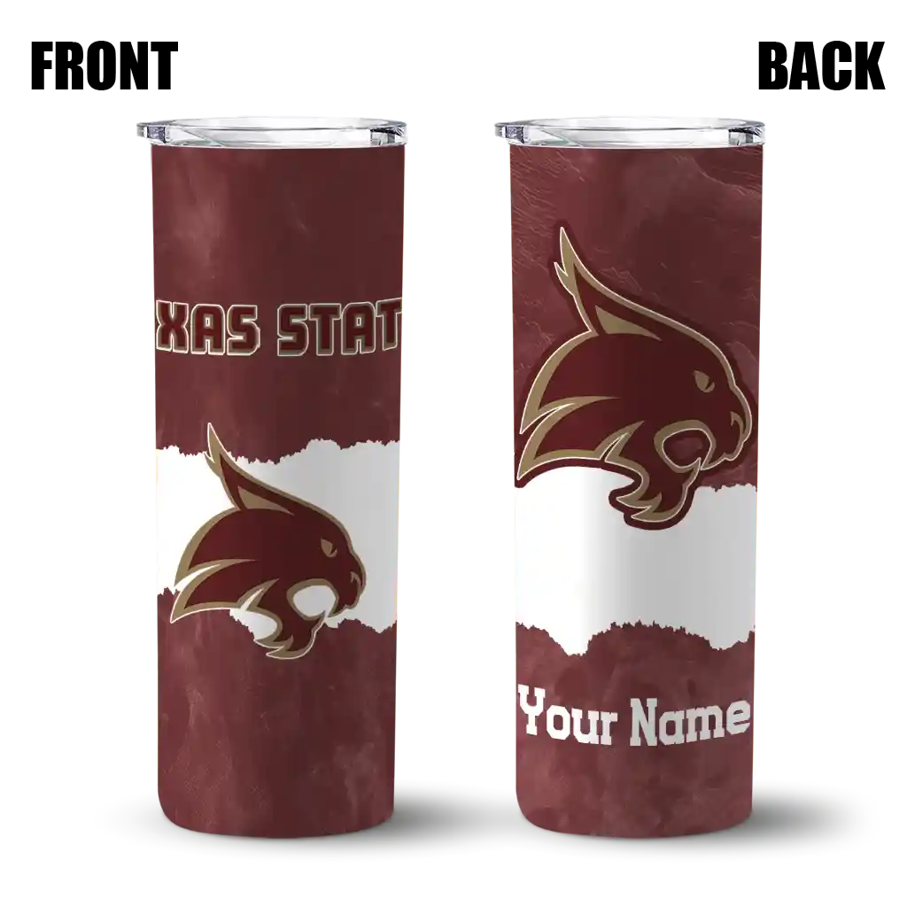 personalized-texas-state-bobcats-torn-band-maroon-white-skinny-tumbler-fashion-forward.webp