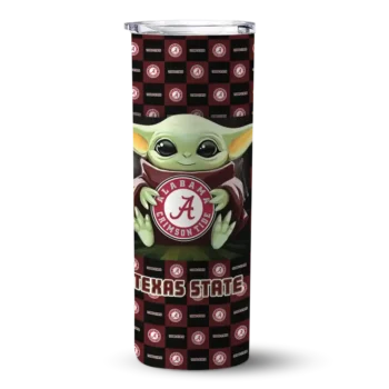 Personalized Texas State Bobcats Yoda Cozy Maroon Black Skinny Tumbler