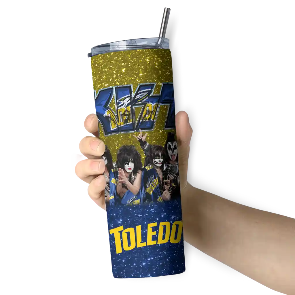 personalized-toledo-rockets-kiss-band-gold-skinny-tumbler-premium-grade.webp