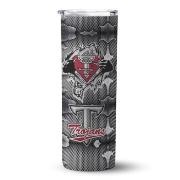 Personalized Troy Trojans Chevron V Red Gray Skinny Tumbler